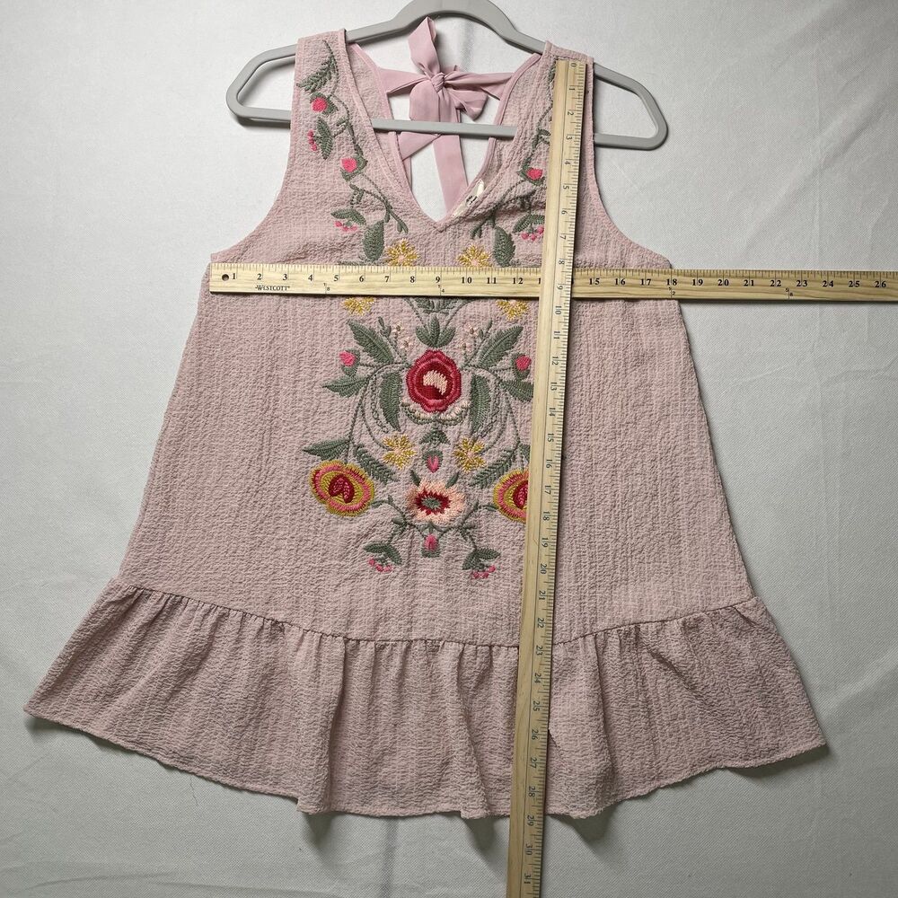 Entro Womens Swing Tank Top Sleeveless Embroidered Floral Pink Size M - Picture 6 of 7